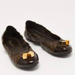 Pre Owned Louis Vuitton Brown Leather and Monogram Canvas Lovely Scrunch Ballet Flats Size 39