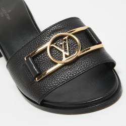 Louis Vuitton Black Leather Lock It Slide Sandals Size 38.5