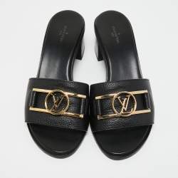 Louis Vuitton Black Leather Lock It Slide Sandals Size 38.5