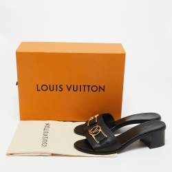 Louis Vuitton Black Leather Lock It Slide Sandals Size 38.5