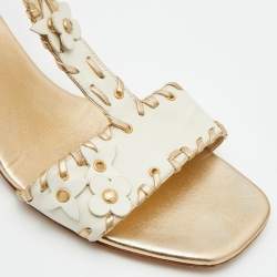 Louis Vuitton White/Gold Leather T-Strap Sandals Size 39