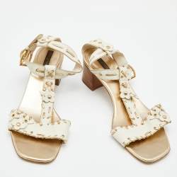 Louis Vuitton White/Gold Leather T-Strap Sandals Size 39