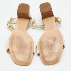 Louis Vuitton White/Gold Leather T-Strap Sandals Size 39
