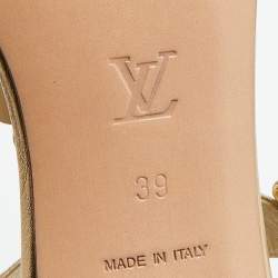 Louis Vuitton White/Gold Leather T-Strap Sandals Size 39