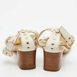 Louis Vuitton White/Gold Leather T-Strap Sandals Size 39