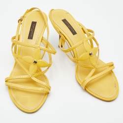 Pre Owned Louis Vuitton Yellow Patent Leather Strappy Slingback Sandals Size 38.5