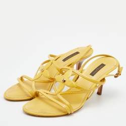 Pre Owned Louis Vuitton Yellow Patent Leather Strappy Slingback Sandals Size 38.5