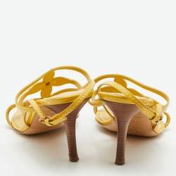 Pre Owned Louis Vuitton Yellow Patent Leather Strappy Slingback Sandals Size 38.5