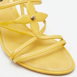 Pre Owned Louis Vuitton Yellow Patent Leather Strappy Slingback Sandals Size 38.5