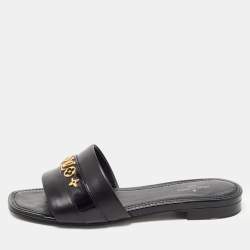 Louis Vuitton Black Leather Embellished Flat Slides  Size 36