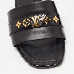 Louis Vuitton Black Leather Embellished Flat Slides  Size 36