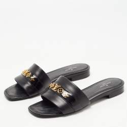 Louis Vuitton Black Leather Embellished Flat Slides  Size 36