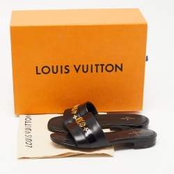 Louis Vuitton Black Leather Embellished Flat Slides  Size 36
