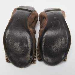 Pre Owned Louis Vuitton Brown Suede Studded Bow Ballet Flats Size 38