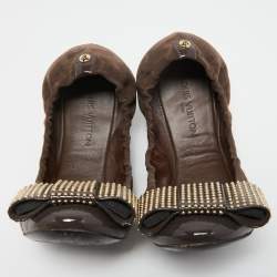 Pre Owned Louis Vuitton Brown Suede Studded Bow Ballet Flats Size 38