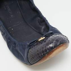 Pre Owned Louis Vuitton Navy Blue Python and Leather Elba Scrunch Ballet Flats Size 38.5