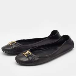 Pre Owned Louis Vuitton Black Leather Oxford Ballet Flats Size 41