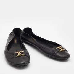 Pre Owned Louis Vuitton Black Leather Oxford Ballet Flats Size 41