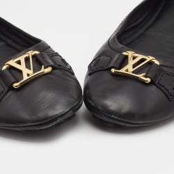 Pre Owned Louis Vuitton Black Leather Oxford Ballet Flats Size 41