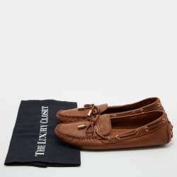 Pre Owned Louis Vuitton Brown Monogram Leather Gloria Slip On Loafers Size 38