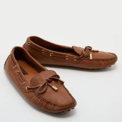 Pre Owned Louis Vuitton Brown Monogram Leather Gloria Slip On Loafers Size 38