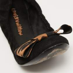 مملوكة مسبقًا Louis Vuitton Black Suede and Leopard Print Fabric Bow Scrunch Ballet Flats Size 38