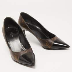 Louis Vuitton Brown Monogram Canvas and Patent Cherie Pumps Size 37