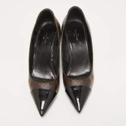 Louis Vuitton Brown Monogram Canvas and Patent Cherie Pumps Size 37