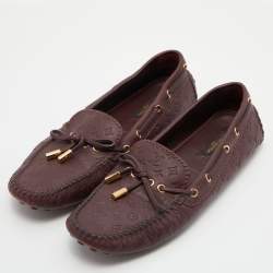 Pre Owned Louis Vuitton Aube Monogram Empreinte Leather Gloria Flat Loafers Size 38