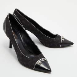 Pre Owned Louis Vuitton Black Monogram Mini Lin Canvas and Leather Raquel Pointed Toe Pumps Size 41