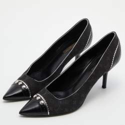 Pre Owned Louis Vuitton Black Monogram Mini Lin Canvas and Leather Raquel Pointed Toe Pumps Size 41