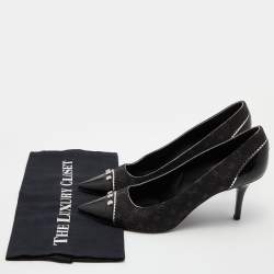 Pre Owned Louis Vuitton Black Monogram Mini Lin Canvas and Leather Raquel Pointed Toe Pumps Size 41