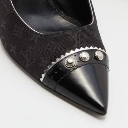 Pre Owned Louis Vuitton Black Monogram Mini Lin Canvas and Leather Raquel Pointed Toe Pumps Size 41