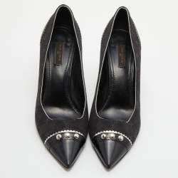 Pre Owned Louis Vuitton Black Monogram Mini Lin Canvas and Leather Raquel Pointed Toe Pumps Size 41