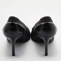 Pre Owned Louis Vuitton Black Monogram Mini Lin Canvas and Leather Raquel Pointed Toe Pumps Size 41