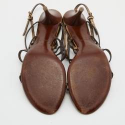 Pre Owned Louis Vuitton Metallic Gold Leather Strappy Sandals Size 42