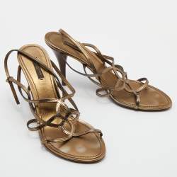 Pre Owned Louis Vuitton Metallic Gold Leather Strappy Sandals Size 42