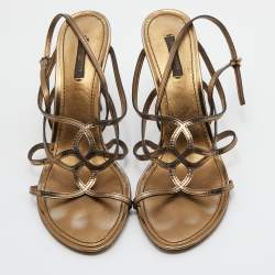 Pre Owned Louis Vuitton Metallic Gold Leather Strappy Sandals Size 42