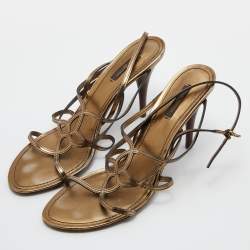 Pre Owned Louis Vuitton Metallic Gold Leather Strappy Sandals Size 42
