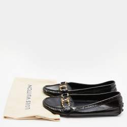 Pre Owned حذاء لوفرز أوكسفورد لوي فيتون جلد لامع أسود سليب أون مقاس 36.5