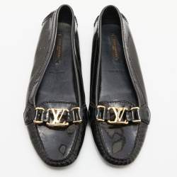 Pre Owned حذاء لوفرز أوكسفورد لوي فيتون جلد لامع أسود سليب أون مقاس 36.5