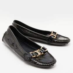 Pre Owned حذاء لوفرز أوكسفورد لوي فيتون جلد لامع أسود سليب أون مقاس 36.5