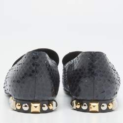 مملوكة مسبقًا Louis Vuitton Blue/Black Python Studded Heel Loafers Size 38