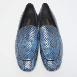 مملوكة مسبقًا Louis Vuitton Blue/Black Python Studded Heel Loafers Size 38