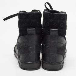 Louis Vuitton Black Leather and Monogram Suede Cliff High Top Sneakers Size 35