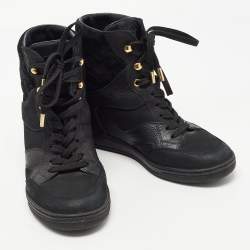 Louis Vuitton Black Leather and Monogram Suede Cliff High Top Sneakers Size 35