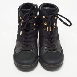Louis Vuitton Black Leather and Monogram Suede Cliff High Top Sneakers Size 35