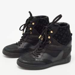Louis Vuitton Black Leather and Monogram Suede Cliff High Top Sneakers Size 35