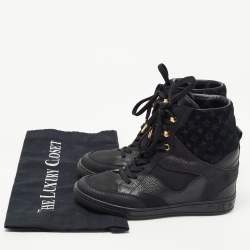 Louis Vuitton Black Leather and Monogram Suede Cliff High Top Sneakers Size 35