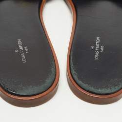 Louis Vuitton Black Leather Lock It Flat Slides Size 39.5
